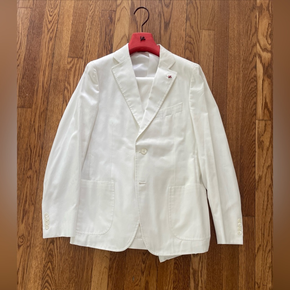 Isaia Napoli Ivory Capri Suit 100% Cotton BNWOT 50L EU 40L US With Hanger & Pin